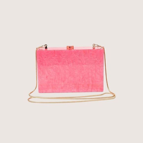 Pink Acrylic Rectangle Clutch and Shoulder bag with Chain - Picture 2 of 3